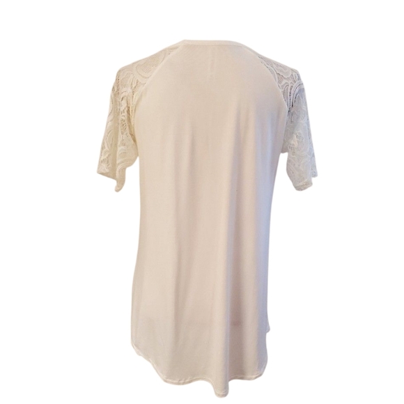 Zenana Signature Cream Lace Short Sleeve Luxe Rayon Tunic Top Womens Size M - Picture 7 of 8